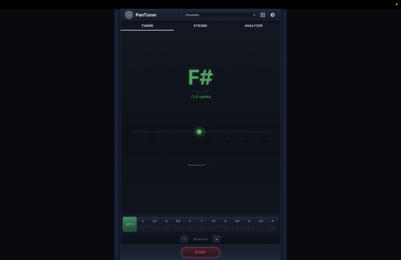 Simple Tuner - F# at -1.0 cents